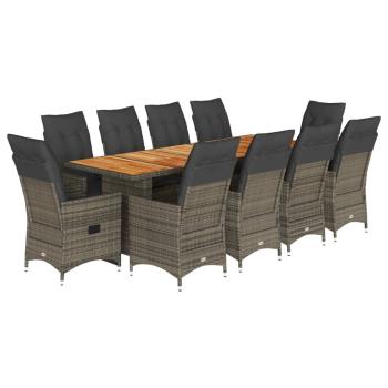 11-tlg. Garten-Bistro-Set mit Kissen Grau Poly Rattan