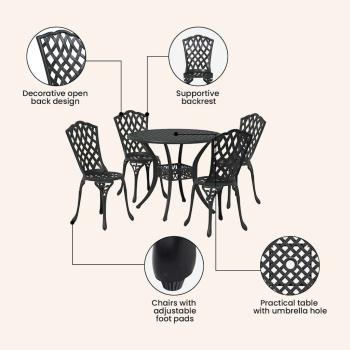 Garten Essgruppe 5 pcs Schwarz Aluminium