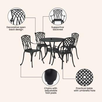 Garten Essgruppe 5 pcs Schwarz Aluminium