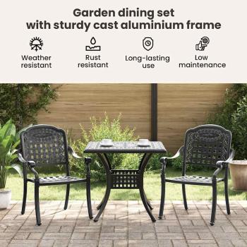 Gartentisch Set 3 pcs Schwarz Gussaluminium