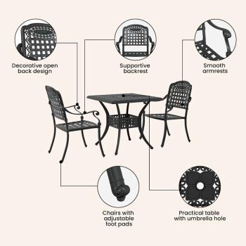 Gartentisch Set 3 pcs Schwarz Gussaluminium