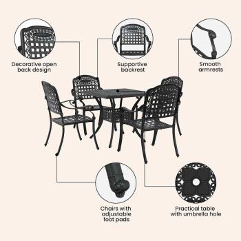 Gartentisch Set 5 pcs Schwarz Gussaluminium