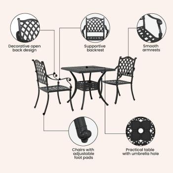 Gartentisch Set 3 pcs Schwarz Gussaluminium