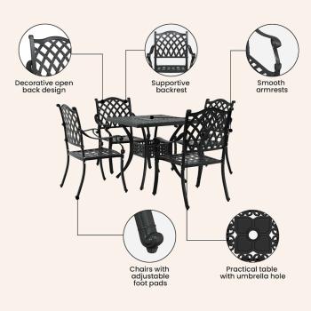 Gartentisch Set 5 pcs Schwarz Gussaluminium