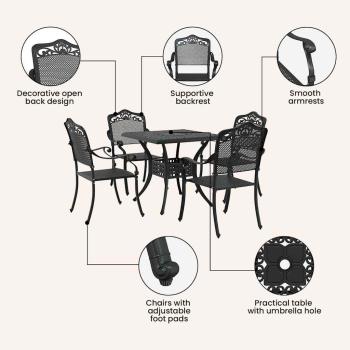 Gartentisch Set 5 pcs Schwarz Gussaluminium