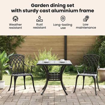 Gartentisch Set 3 pcs Schwarz Gussaluminium