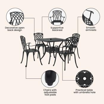 Gartentisch Set 5 pcs Schwarz Gussaluminium