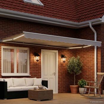 Elektrische Markisenrahmen mit LEDs Weiß 4 × 3,5 m Aluminium