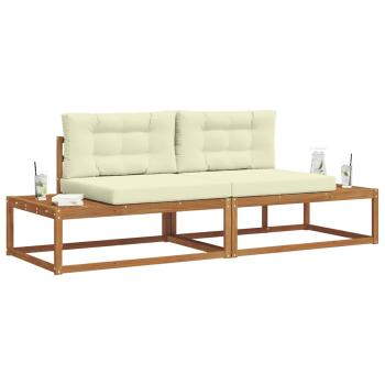 Outdoor-Sofagarnitur mit Kissen Natur und Creme