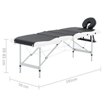 Massageliege Klappbar 4-Zonen Aluminiumgestell Schwarz und Weiß