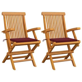 Gartenstühle mit Weinroten Kissen 2 Stk. Massivholz Teak