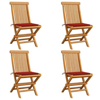 ARDEBO.de - Gartenstühle mit Roten Kissen 4 Stk. Teak Massivholz
