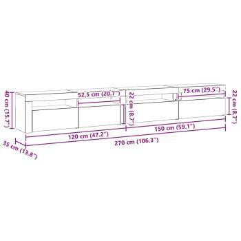 TV-Schrankset 3 pcs Schwarz Eichen-Optik 270 x 35 x 40 cm