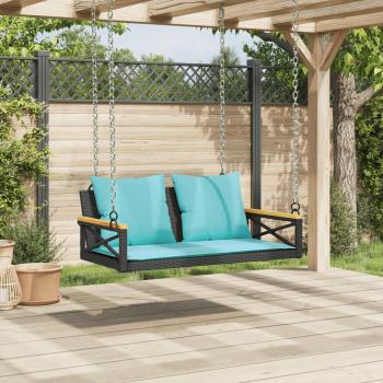 Hängebank mit Kissen Schwarz 109x62x40 cm Poly Rattan