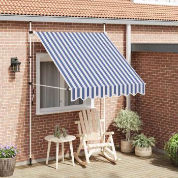 ARDEBO.de - Einziehbare Markise Handbetrieben 200 cm Blau/Weiß Gestreift