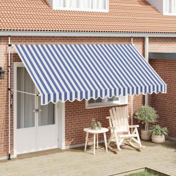 ARDEBO.de - Einziehbare Markise Handbetrieben 400 cm Blau/Weiß Gestreift