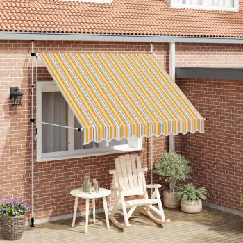 ARDEBO.de - Einziehbare Markise Handbetrieben 250 cm Gelb/Blau Gestreift