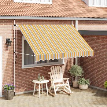 ARDEBO.de - Einziehbare Markise Handbetrieben 300 cm Gelb/Blau Gestreift