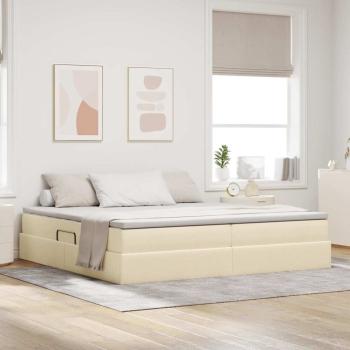 ARDEBO.de - Aufbewahrungsbett mit Matratze Creme 200 x 200 cm Polyester