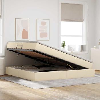 Aufbewahrungsbett mit Matratze Creme 200 x 200 cm Polyester