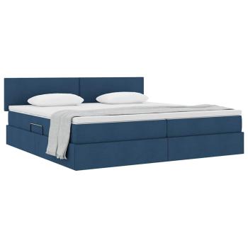 Aufbewahrungsbett mit Matratze Blau 200 x 200 cm Samt