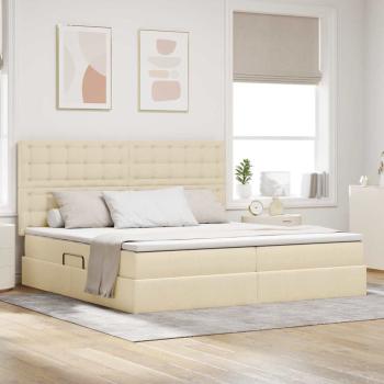 ARDEBO.de - Aufbewahrungsbett mit Matratze Creme 200 x 200 cm Stoff