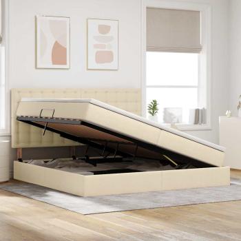 Aufbewahrungsbett mit Matratze Creme 200 x 200 cm Stoff