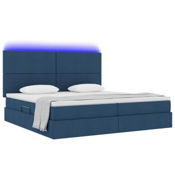 LED-Speicherbett mit Matratze Blau 200 x 200 cm Stoff