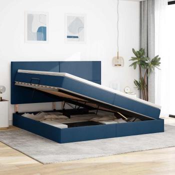 LED-Speicherbett mit Matratze Blau 200 x 200 cm Stoff
