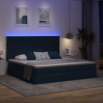 LED-Speicherbett mit Matratze Blau 200 x 200 cm Stoff