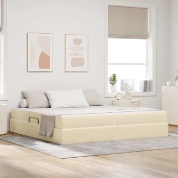 ARDEBO.de - Aufbewahrungsbett mit Matratze Creme 200 x 200 cm Polyester