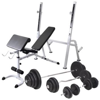 ARDEBO.de - Hantelbank mit Ablage, Langhantel und Kurzhantel-Set 120 kg