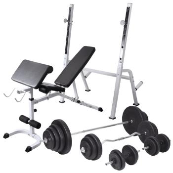 Hantelbank mit Ablage, Langhantel und Kurzhantel-Set 120 kg