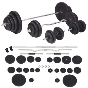 Hantelbank mit Ablage, Langhantel und Kurzhantel-Set 120 kg