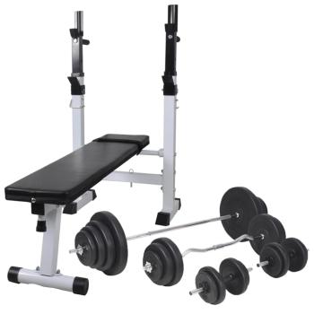 ARDEBO.de - Hantelbank mit Ablage, Langhantel und Kurzhantel-Set 120 kg