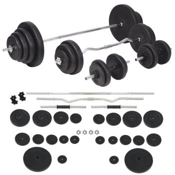 Hantelbank mit Ablage, Langhantel und Kurzhantel-Set 120 kg
