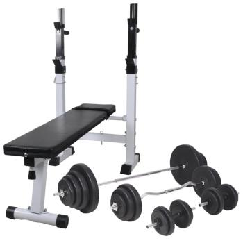 Hantelbank mit Ablage, Langhantel und Kurzhantel-Set 120 kg