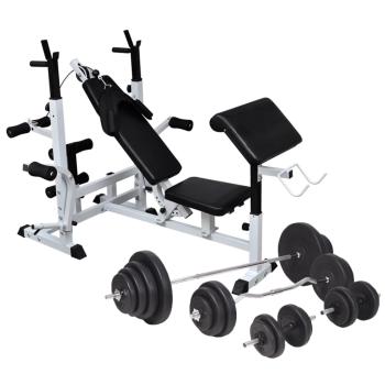 ARDEBO.de - Hantelbank mit Ablage, Langhantel und Kurzhantel-Set 120 kg