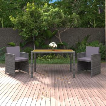 ARDEBO.de - 3-tlg. Garten-Essgruppe mit Kissen Poly Rattan Grau
