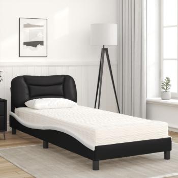 Bett mit Matratze "Hvar" Schwarz und Weiß 80x200 cm Kunstleder