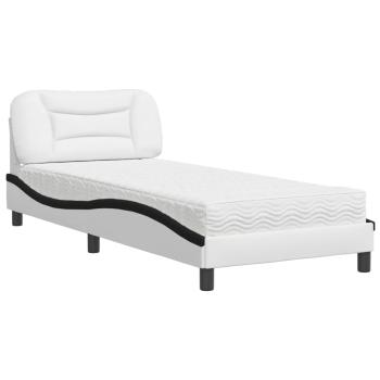Bett mit Matratze "Hvar" Weiß und Schwarz 80x200 cm Kunstleder