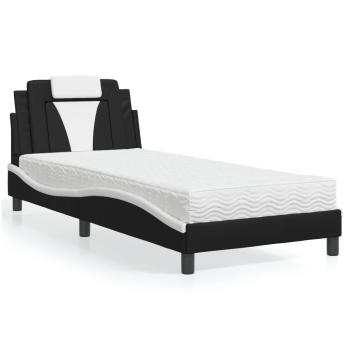 ARDEBO.de - Bett "Viana" mit Matratze Schwarz und Weiß 80x200 cm Kunstleder