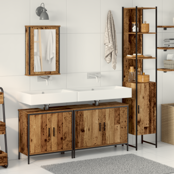 Badezimmermöbel-Set mit Regal mit Tür 4 pcs Braun Holzwerkstoff