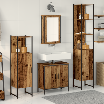 Badezimmermöbel-Set mit Regal mit Tür 4 pcs Braun Holzwerkstoff
