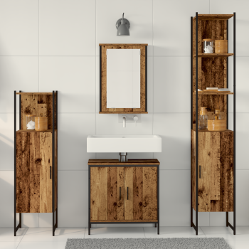 Badezimmermöbel-Set mit Regal mit Tür 4 pcs Braun Holzwerkstoff