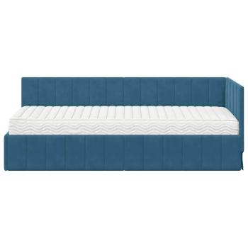 Eckbettgestell mit Matratze mit Kopfteil 2 stk. Blau Samt