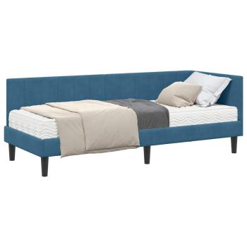 Eckbettgestell mit Matratze mit Kopfteil 2 stk. Blau Samt