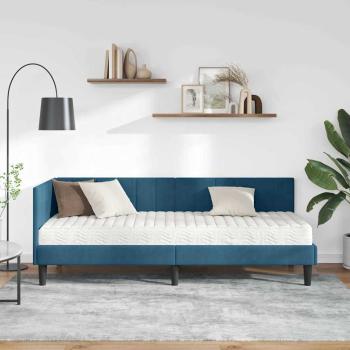 Eckbettgestell mit Matratze mit Kopfteil 2 stk. Blau Samt