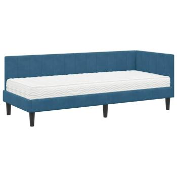 Eckbettgestell mit Matratze mit Kopfteil 2 stk. Blau Samt