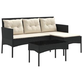 Gartensofa-set 2 stk. Schwarz und Creme Poly-Rattan